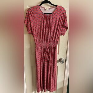 Boden Vibrant Red and Blue Patterned Dress